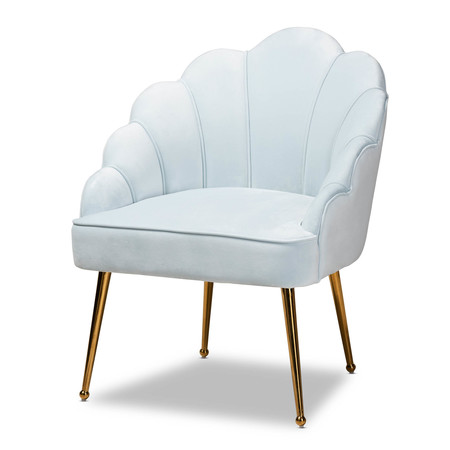 BAXTON STUDIO Cinzia Blue Velvet Upholstered Gold Finished Seashell Shaped Chair 161-10401